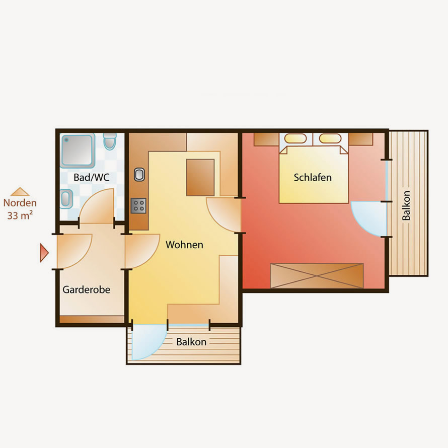 Zimmerskizze von unserem Zimmer Typ B