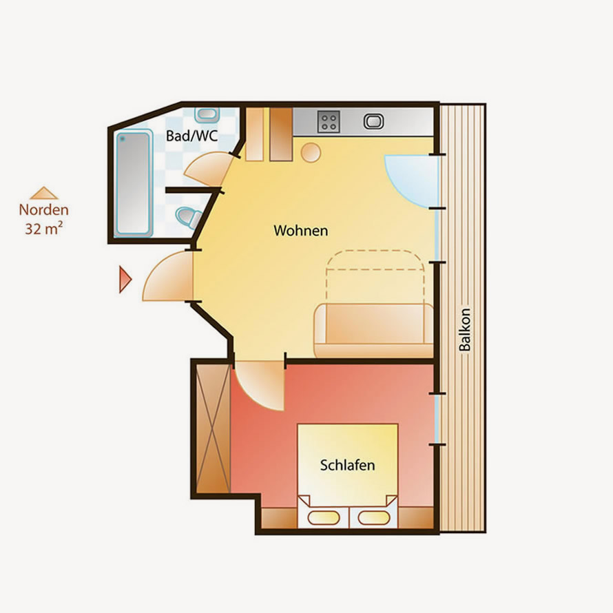 Zimmerskizze vom Zimmer Typ D