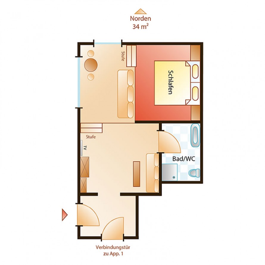 Grundriss vom Zimmer 1A