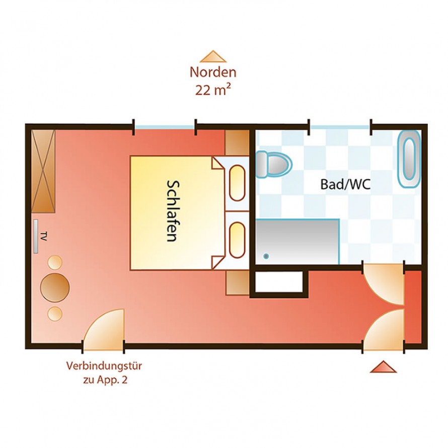 Grundriss vom Zimmer 2A